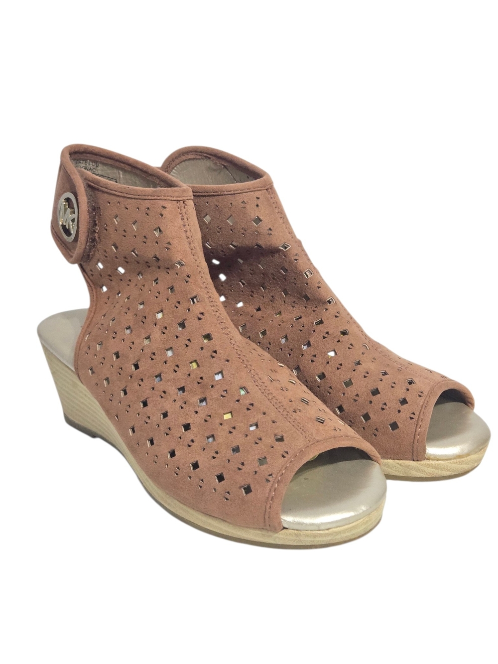 Michael Kors Catelou Cognac Perforated Peep Toe Wedge Sandals Women's US 3 EU 34
